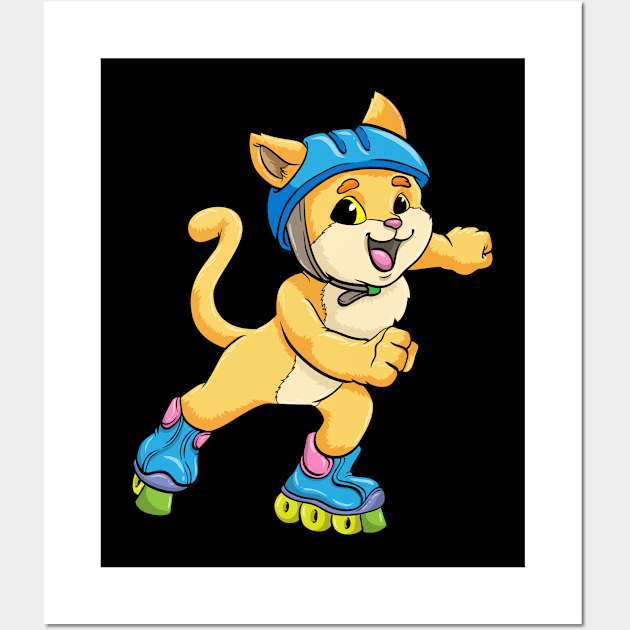 Cat as Inline skater with Inline skates and Helmet Wall Art by Markus Schnabel